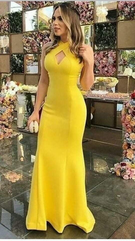 Yellow Simple Satin Mermaid Evening Dress, Long Slim-fit Prom Dresses