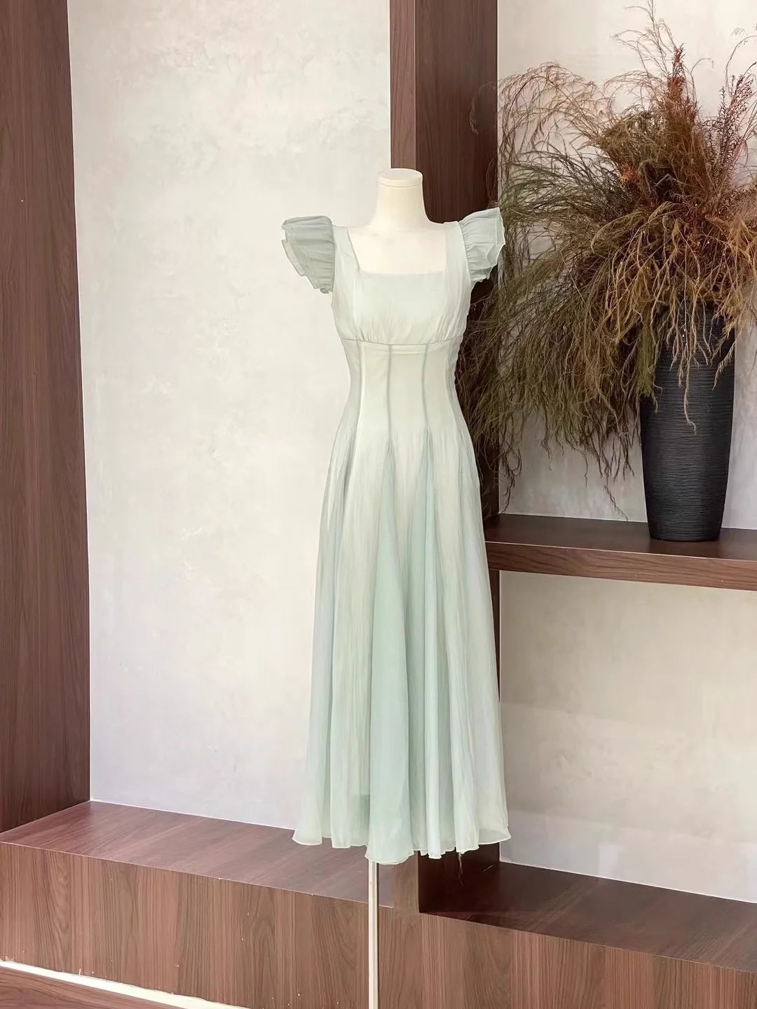 Chic A Line Square Neckline Chiffon Mint Green Unique design Women's Prom Dresses