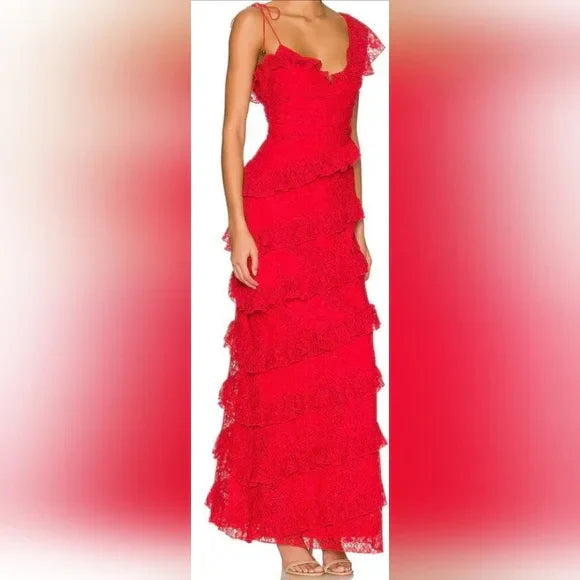 long red prom dresses sexy lace evening dress with slit