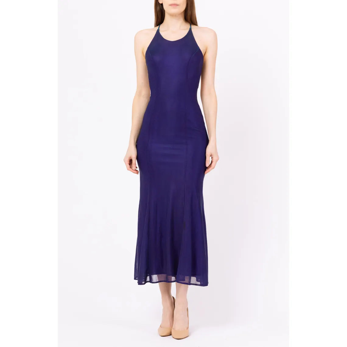 Y2K Prom Dress Vintage 90s Royal Purple Iridescent Backless Gown - XS to Small Cross Open Back Slinky Formal Maxi Dress