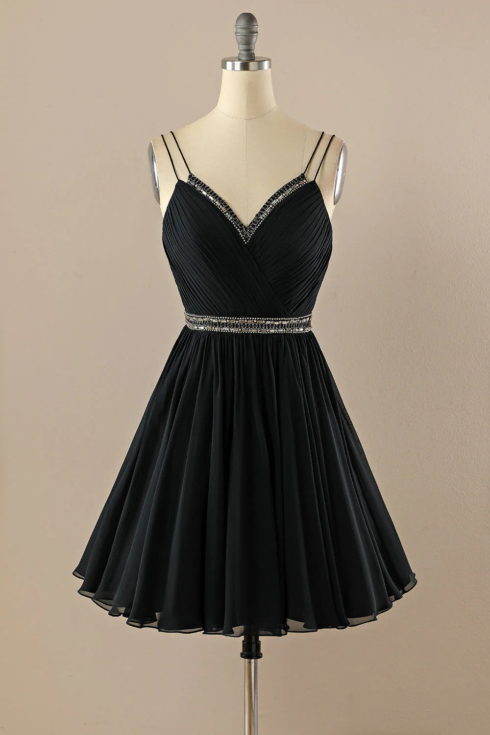 Spaghetti strap V Neck Little Black Retract Your Waist Homecoming Dress