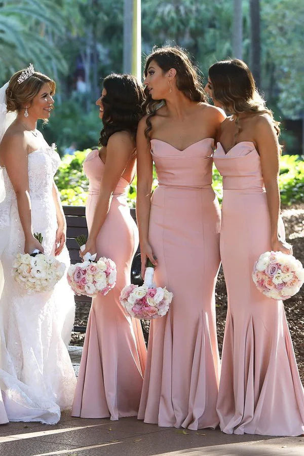Pink Mermaid Bridesmaid Dresses Sweetheart Maid Of Honor Gowns Ruffles Dress for Wedding