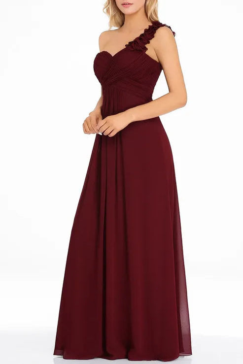 Exaggerated Ruffle One Shoulder Maxi Retract Your Waist Bridesmaid Dresses