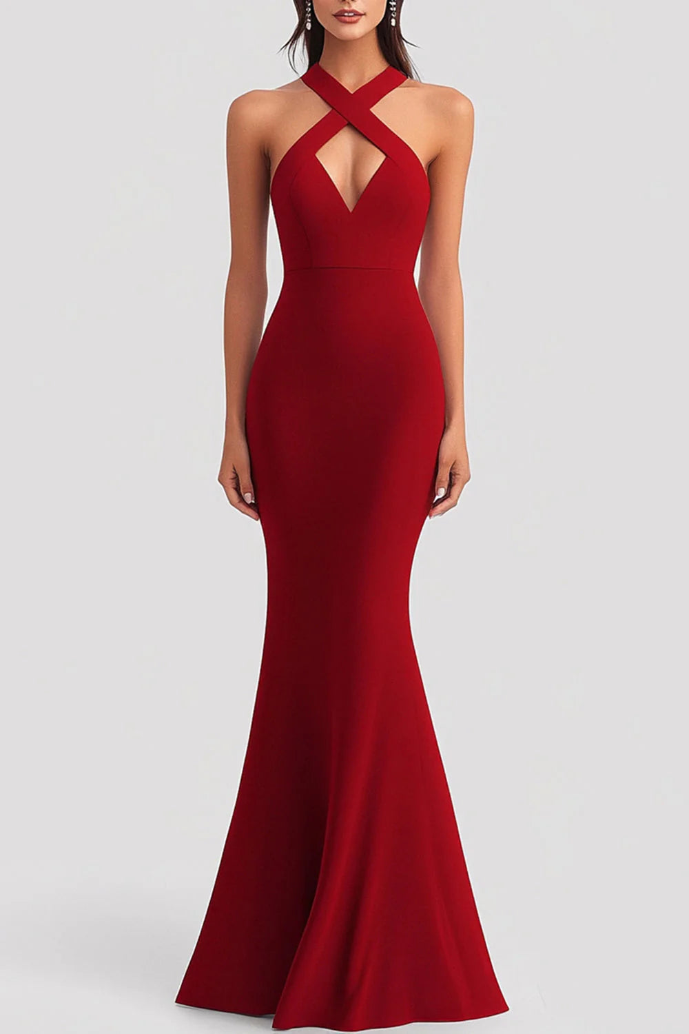 Red Mermaid Appropriate color matching Convertible Straps Satin Slim-fit Formal Dress