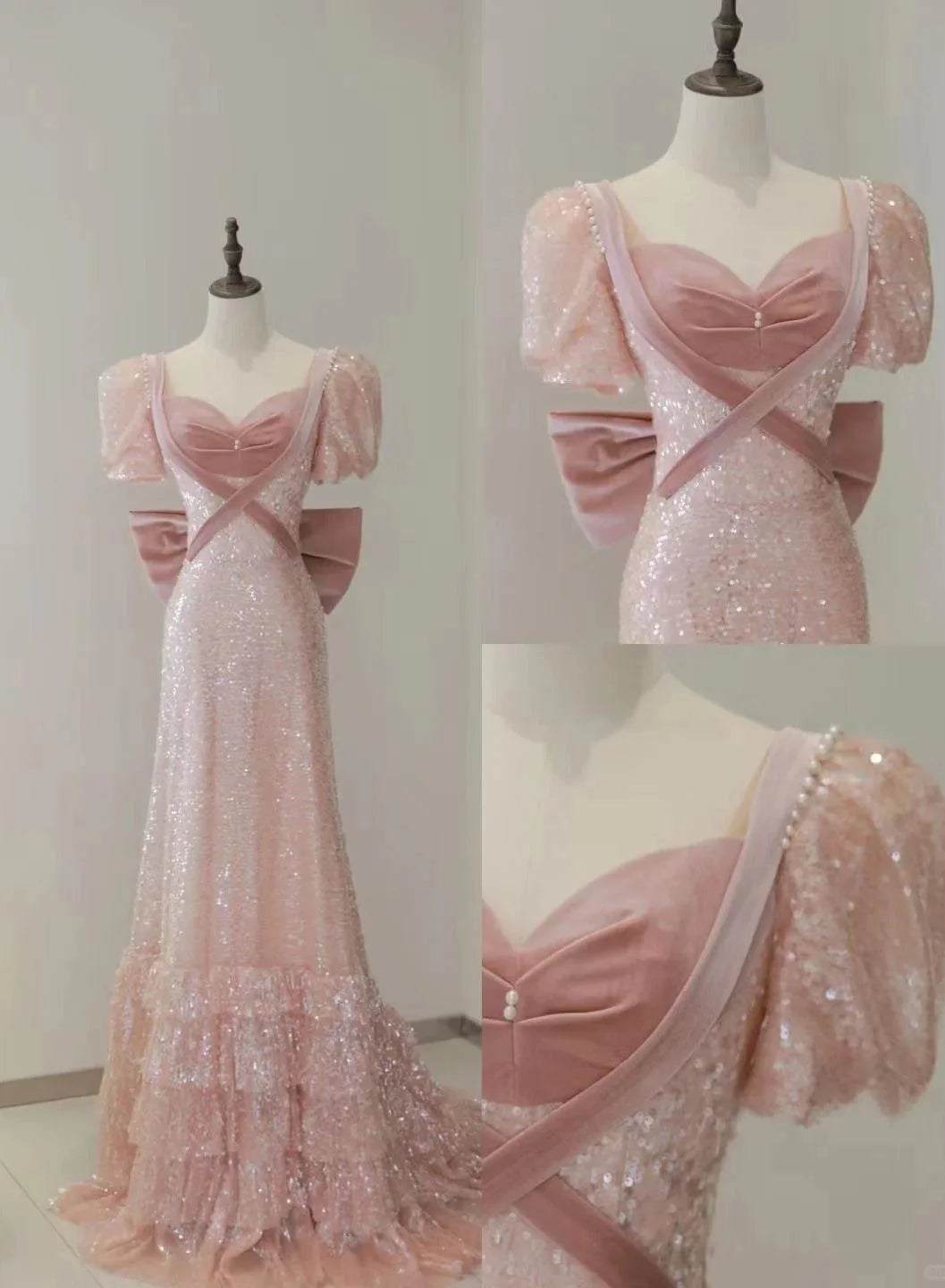 Sweetheart Neck Sequins Long Prom Dresses Elegant Pink A-Line Formal Evening Gowns