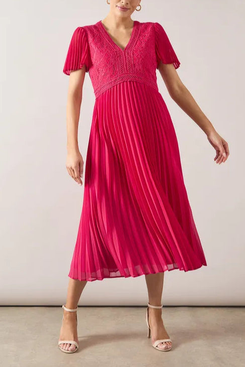 Lace Pleated Sleeve Midi Unique design Mother Of The Bride Outfits Dress