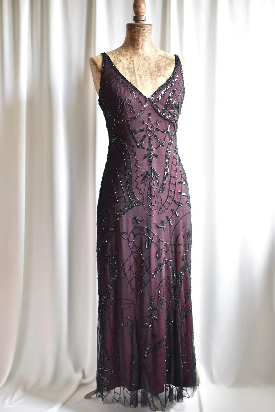 Vintage Y2K beaded vampy vampire floral gothic whimsygoth assymetric mesh fairy prom evening occasion maxi long dress