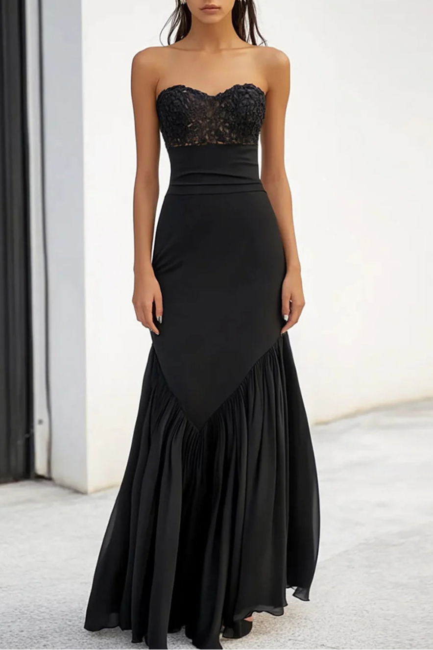 Unique design Black Sweetheart Long Sheath Formal Evening Dress With Appliques