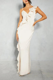 Unique design Premium Satin Frill Split Leg Maxi Slip Bridesmaids Dres – JIESEN DRESS