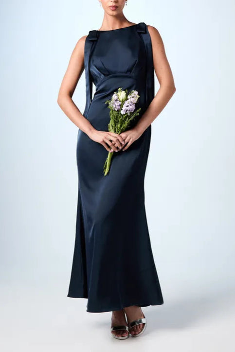 Coast Honoured Petite Sleeveless High Neck Tie Shoulder Satin Maxi Bridesmaid Dress