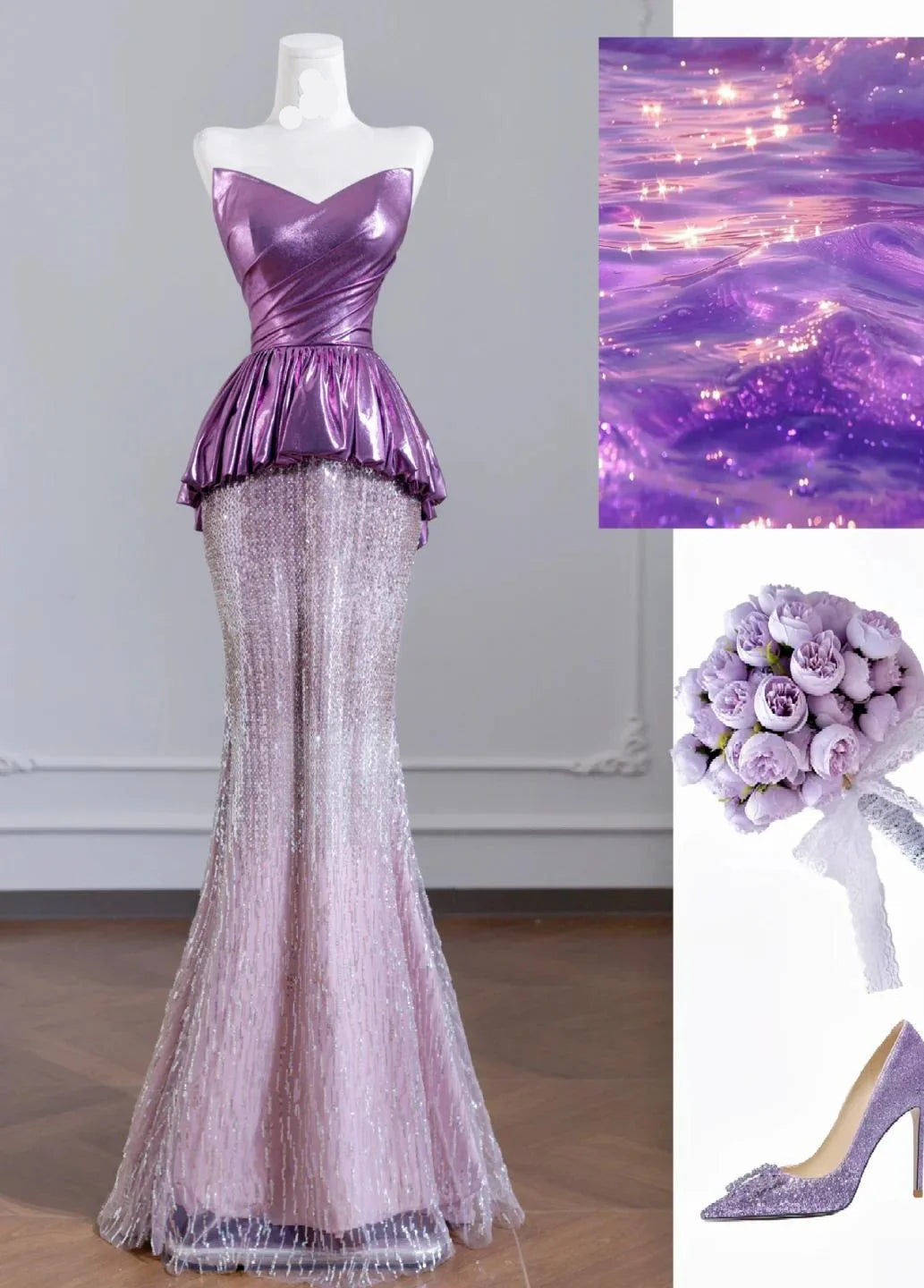 Cute Strapless Pink and Purple Mermaid Long Prom Dresses Elegant Evening Gowns