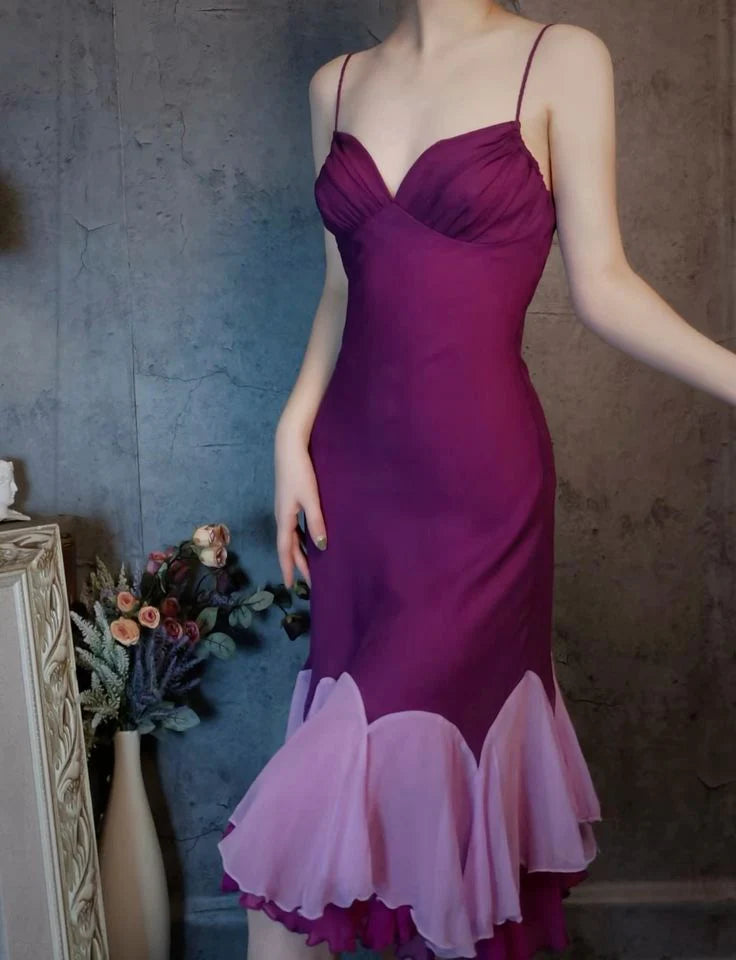 Spaghetti Strap Purple Chiffon Short Homecoming Dress Vintage Mermaid Party Dress