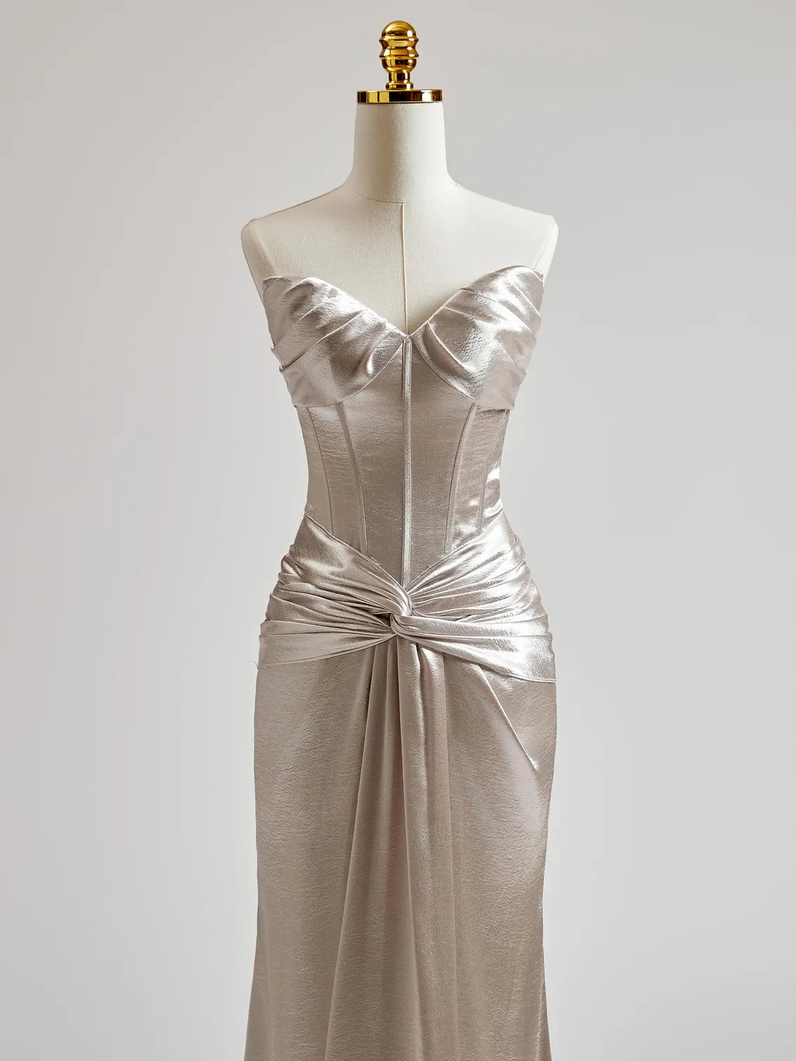 Silver Off Slim-fit Shoulder Prom Dress with Cris Cross on Waist