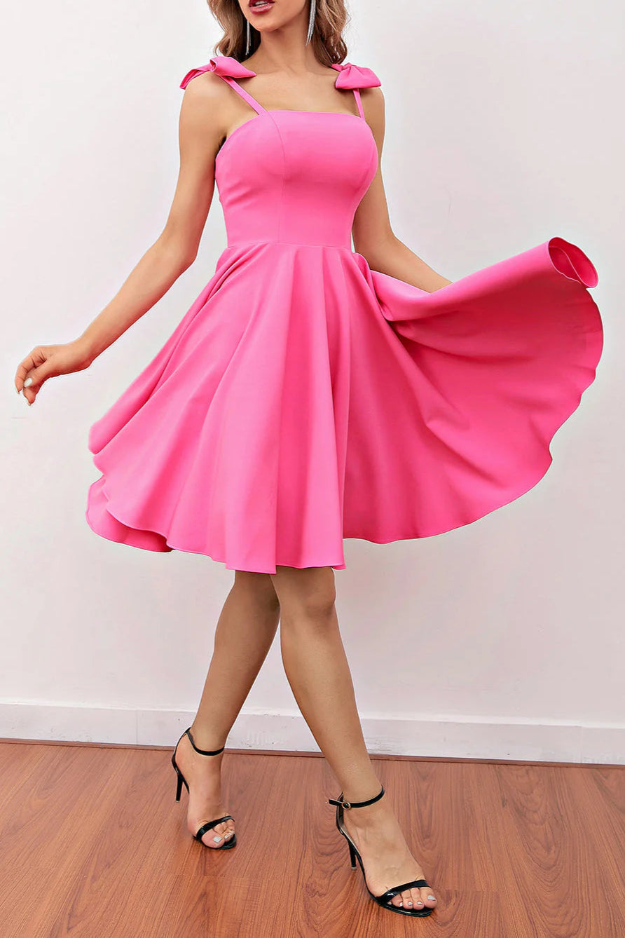 Pink Short Spaghetti strap Retract Your Waist Homecoming Dress With Bow