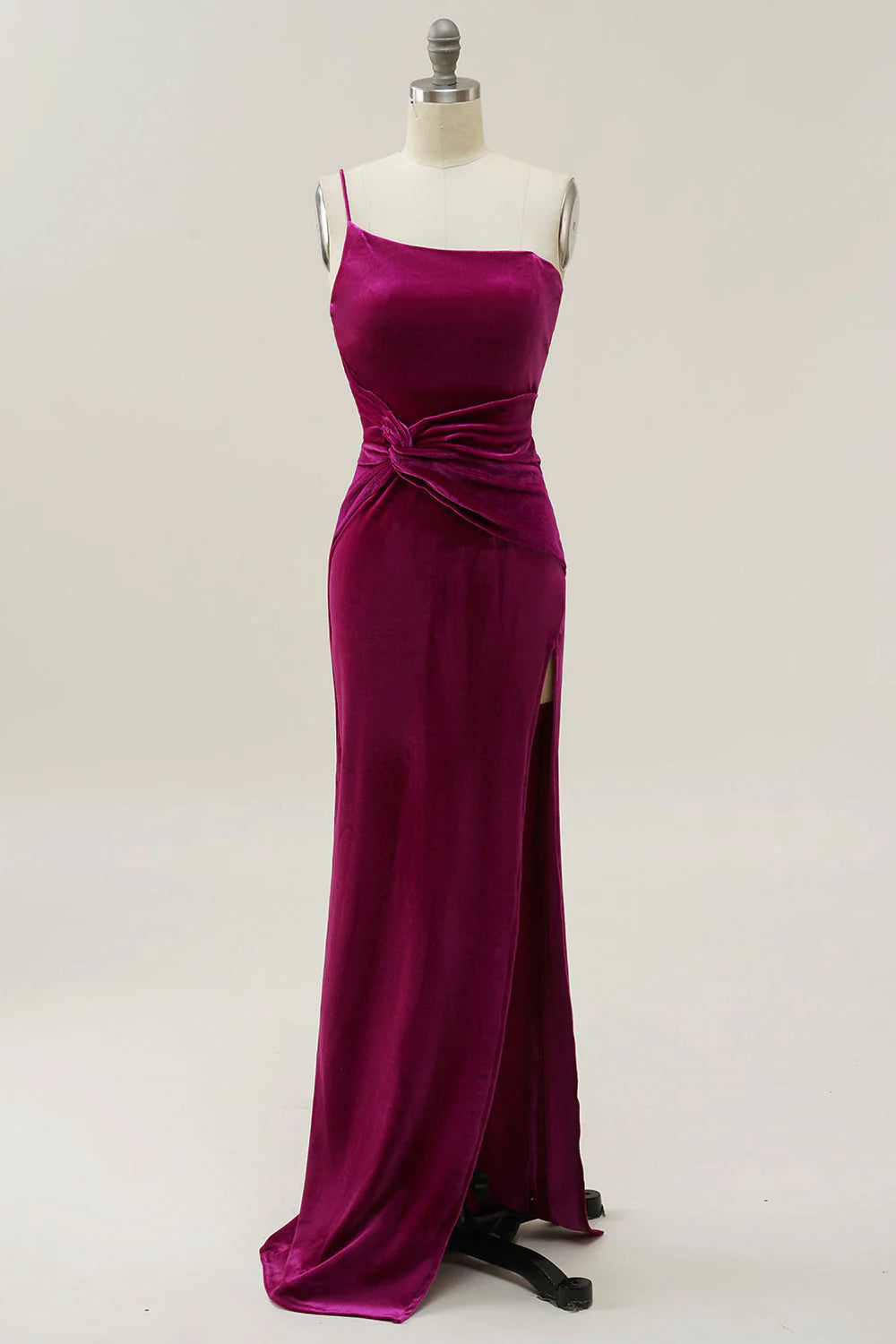 One Shoulder Velvet Retract Your Waist Prom Dress With Slit