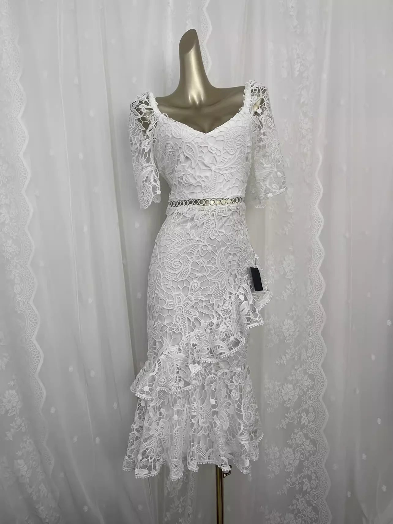 Sexy Mermaid Lace White Travel Vacation Beach Dress Top-quality fabric Homecoming Dress