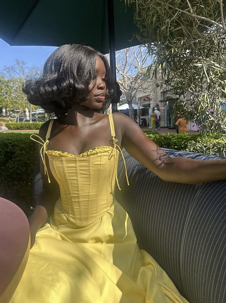 Yellow A Line Spaghetti Strap Corset Satin Long Prom Dress