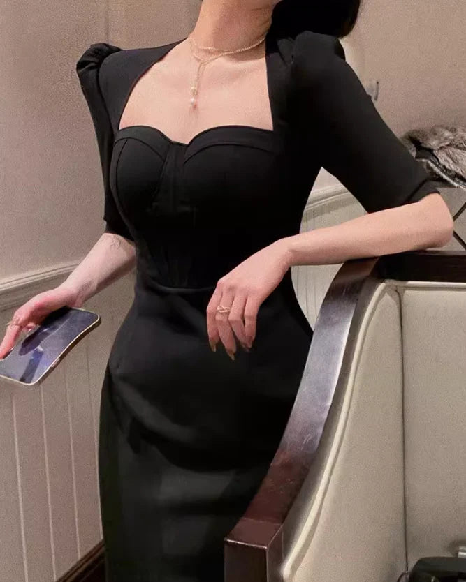 Full of charm french slim fit five-quarter sleeve party dress