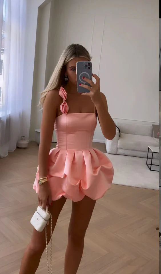 Cute Pink Ruffles Short Prom Dress Unique design Homecoming Dress