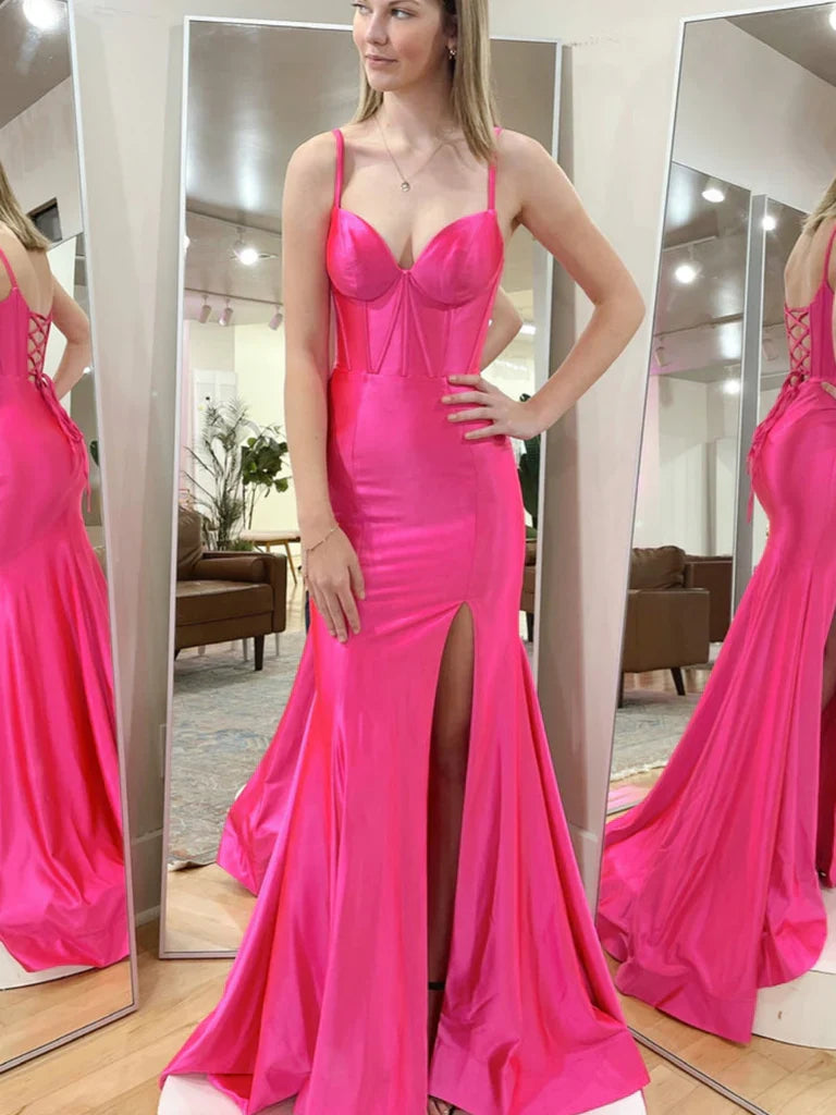 Hot Pink Mermaid Retract Your Waist Formal Graduation Evening Dresses