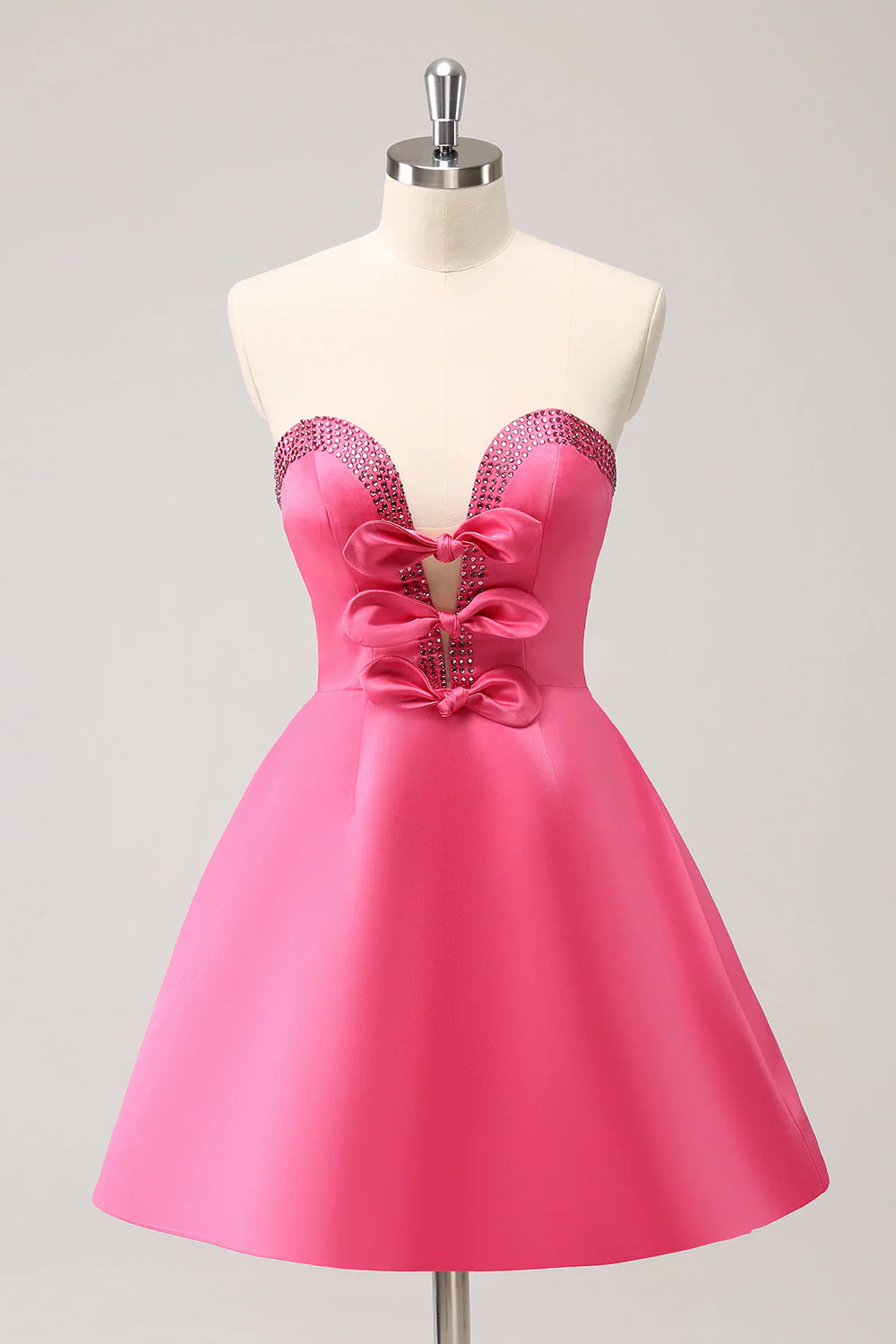Sparkly Fuchsia A-Line Beaded Strapless Retract Your Waist Homecoming Dress With Bows