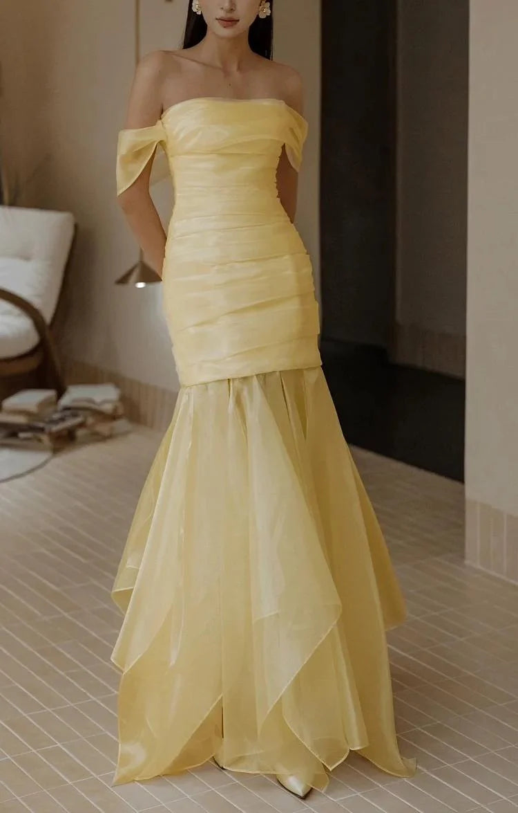 Yellow Off Shoulder Strapless Mermaid Long Evening Dress Gorgeous Party Dress