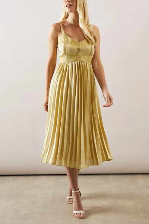 Petite Lace Trim Pleated Strappy Midi Mother Of The Bride Outfits Dress