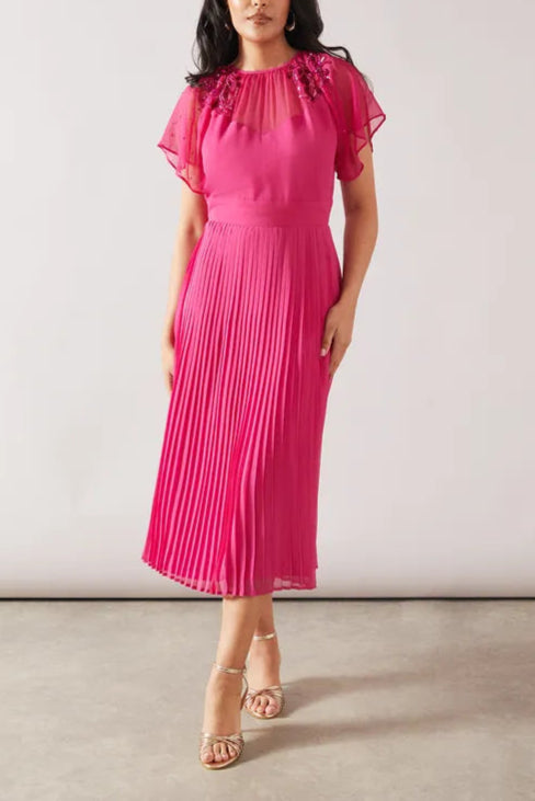 Petite Cape Sleeve Embellished Shoulder Midi Mother Of The Bride Outfits Dress