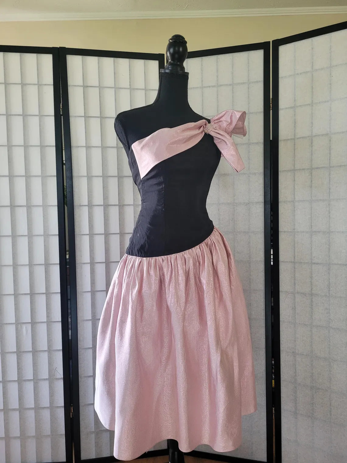 Vintage Iridescent Pink Asymmetric One Shoulder Prom Party Punk Glam Dress