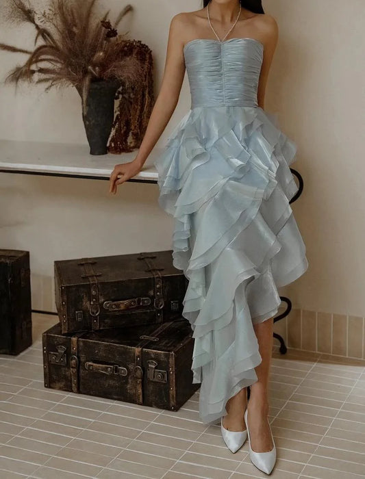 Halter Neck Chiffon Short Party Dress Gorgeous Layered Chiffon Glitter Ice Blue Homecoming Dress
