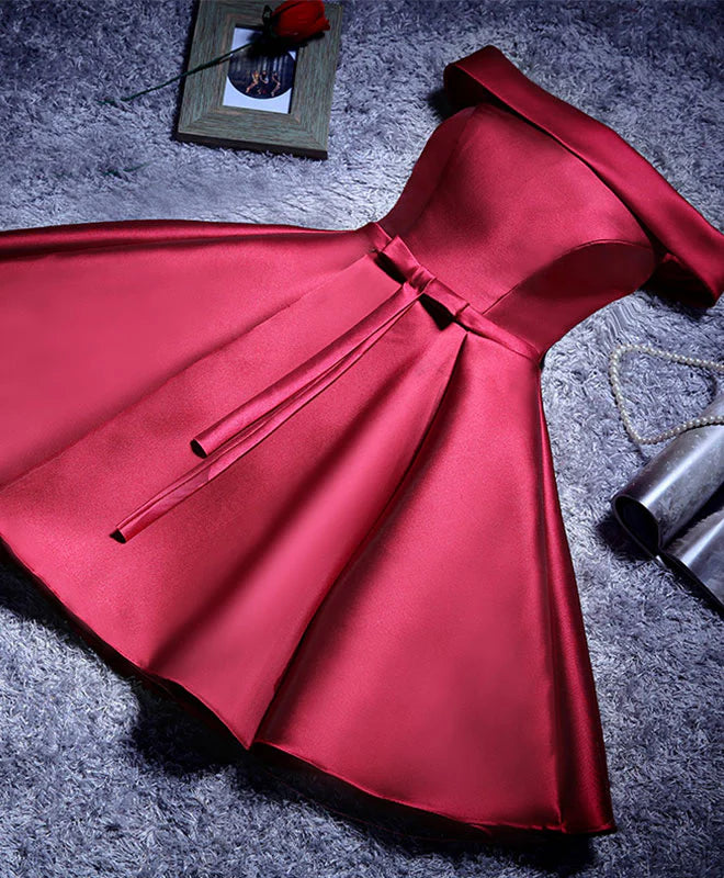 Simple A Line Satin Short Prom Dresses, Full of charm Formal Bridesmaid Dresses