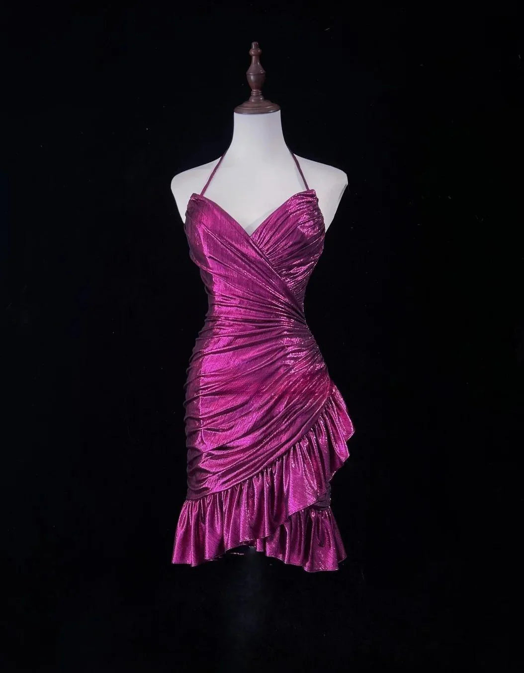 Spaghetti Straps Bodycon Satin Short Prom Dresses Vintage Gorgeous Fuchsia Homecoming Dress