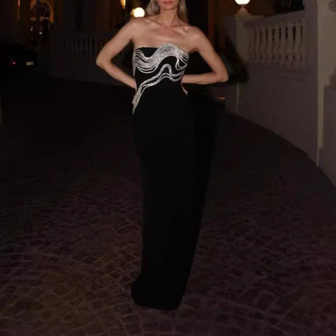 Elegant Embroidered Crystal Party Dress Simple design Off Shoulder Prom Dress