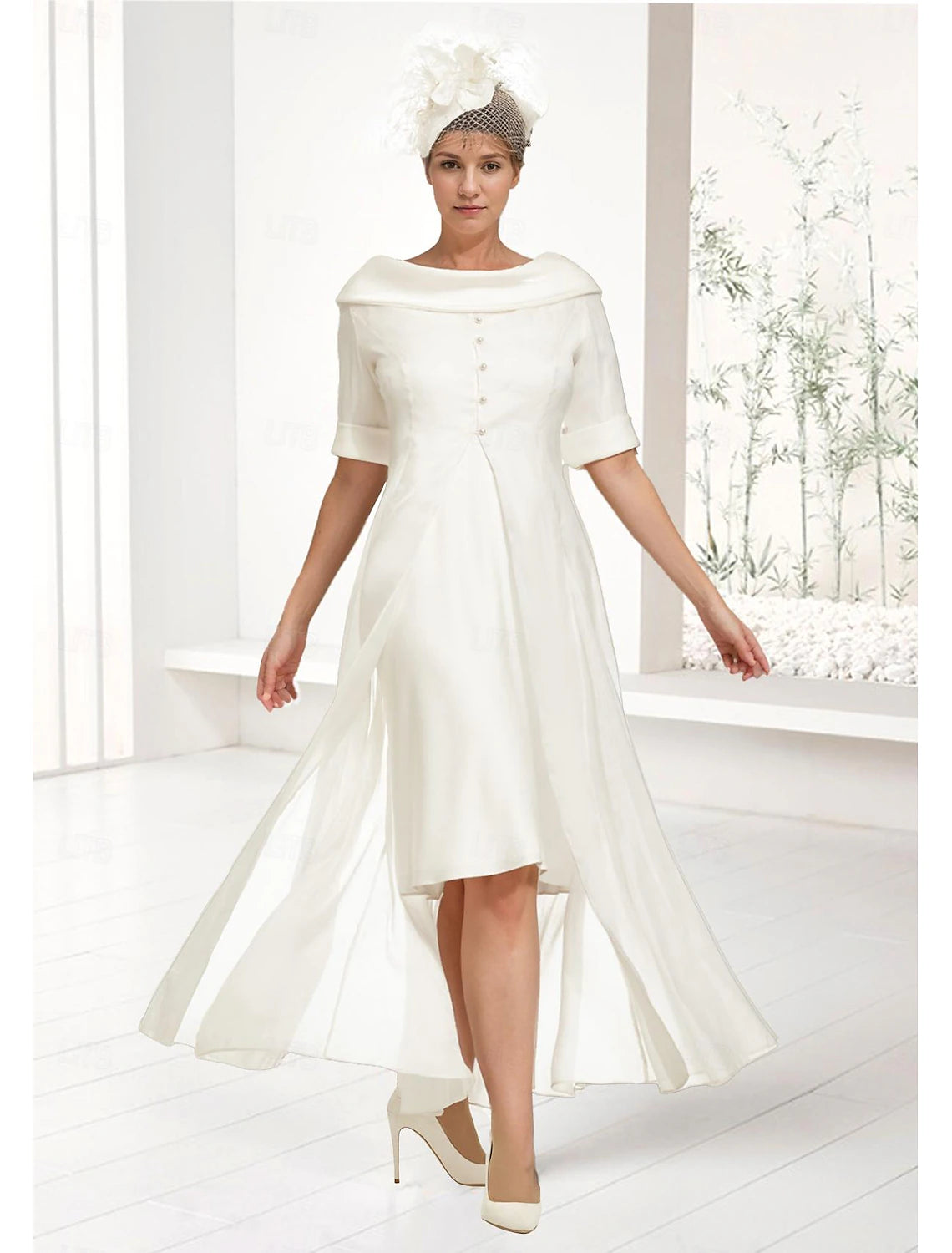 Beach Wedding Two Piece Sheath Mother of the Bride Dress Elegant Off Shoulder Knee Length Chiffon Half Sleeve Wrap Included with Buttons Solid Color 2025 free custom size
