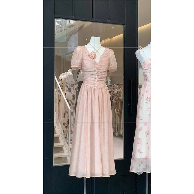 Sexy A line V Neckline Pink Chiffon Beach Dress Women's Full of charm Prom Dresses