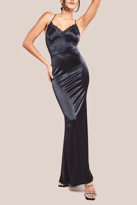 Lace Neck Satin Slim-fit Unique design Twill Bridesmaids Maxi Dress