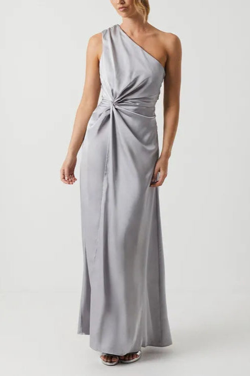 Asymetric Elegant and gentle Neckline Retract Your Waist Satin Bridesmaid Dress