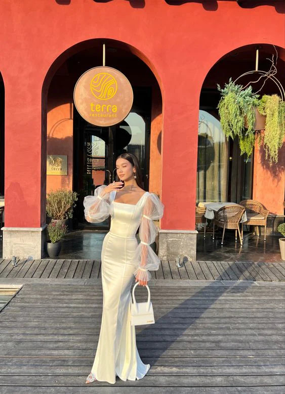 Sequare Neck Long Mermaid Prom Dress Elegant Slim-fit Evening Dress