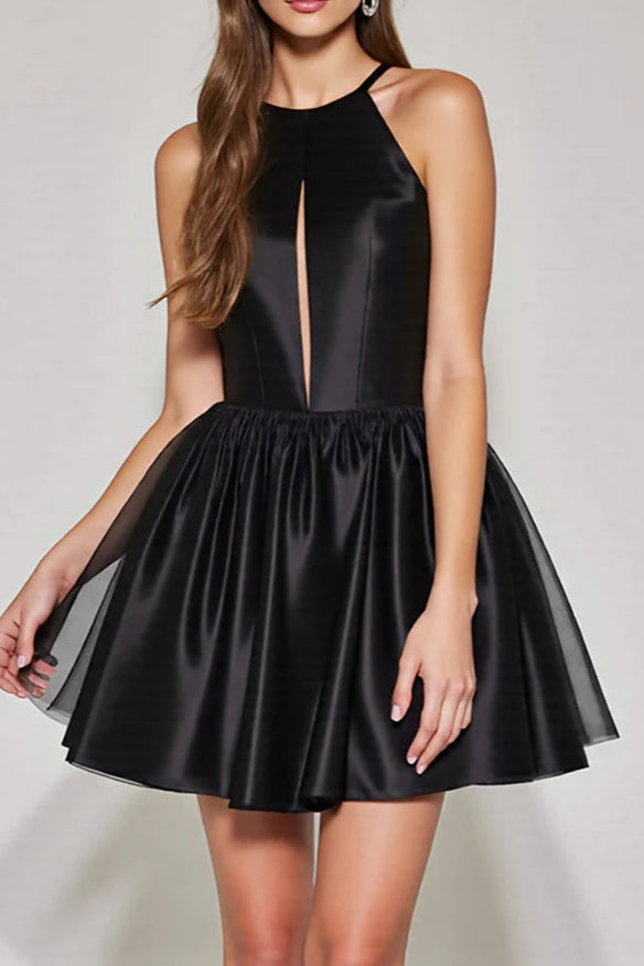 Black A Line Halter Keyhole Retract Your Waist Short Homecoming Dress