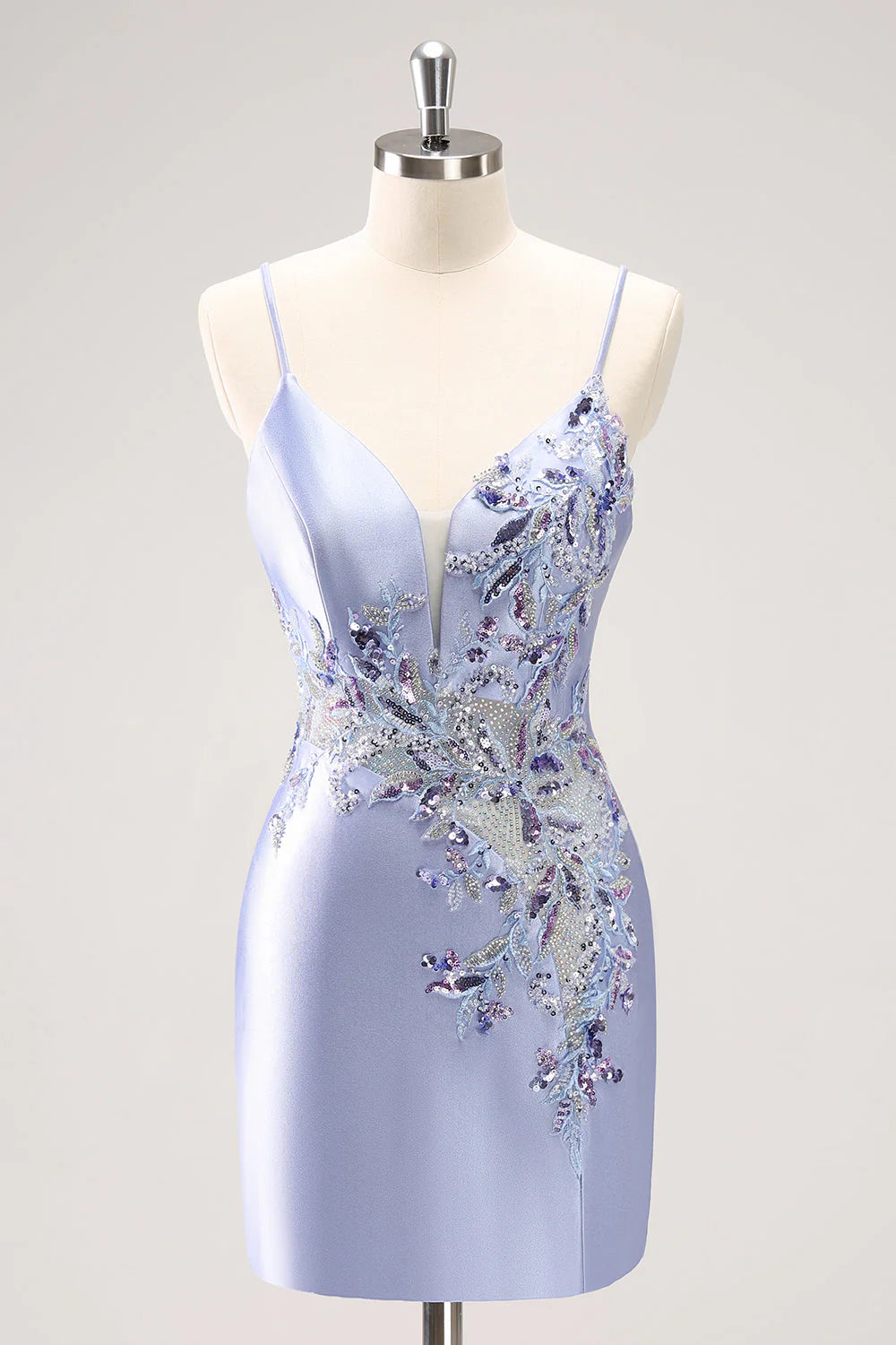 Sequined Floral Sparkly Blue Tight Short Homecoming Dress With Beading