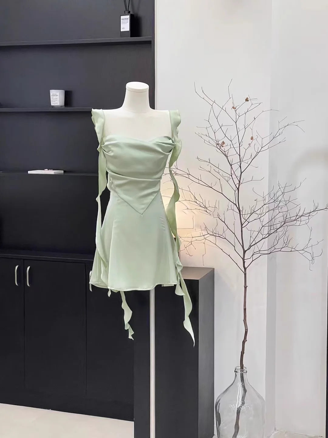 Straps Sleeveless Ruffled Sage Green Short Sexy Sheath Women's Holiday Summer Homecoming Dresses