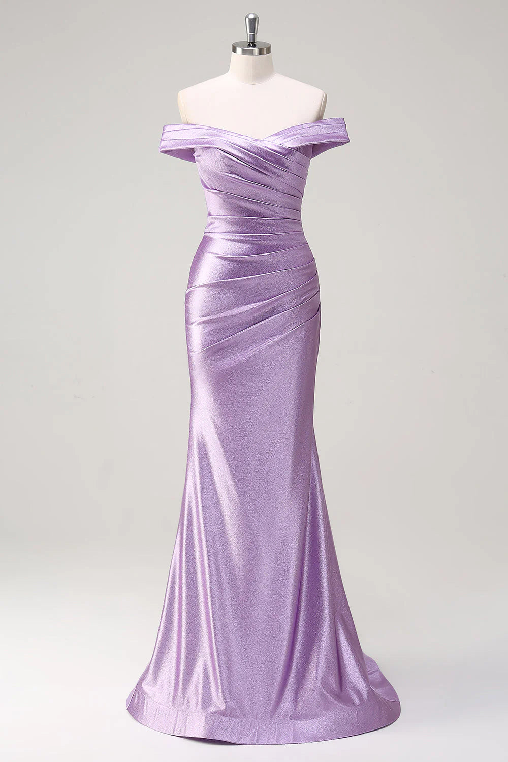 Full of charm Lilac Mermaid Off The Shoulder Ruched Long Prom Dress