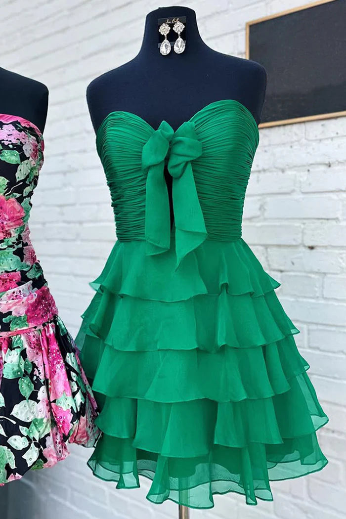Cute A Line Sweetheart Green Short Off Shoulder Homecoming Dress with Ruffles