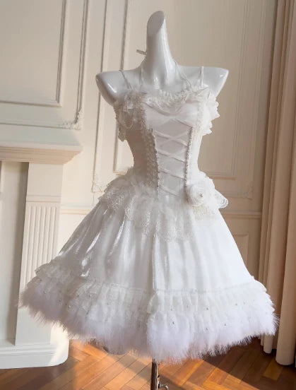 Sweet A-Line Tulle Lace Short Prom Dresses White Spaghetti Straps Homecoming Dresses with Beading