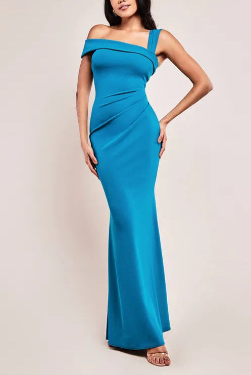 Off The Shoulder Pleated Waist Retract Your Waist Maxi Bridesmaids Dress