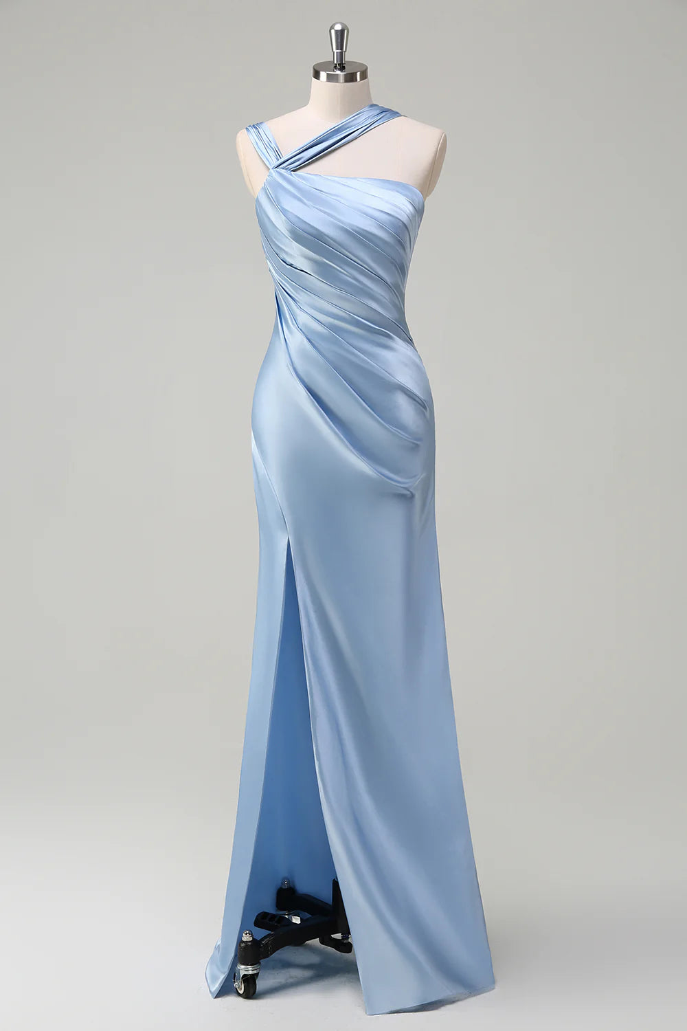 Sky Blue Sheath One Shoulder Long Evening Dress With Slit