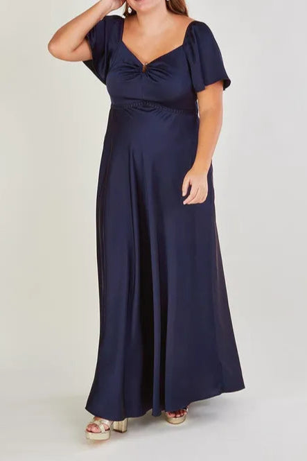 Blue Savannah Satin Retract Your Waist Maxi Mother Of The Bride Outfits Dress