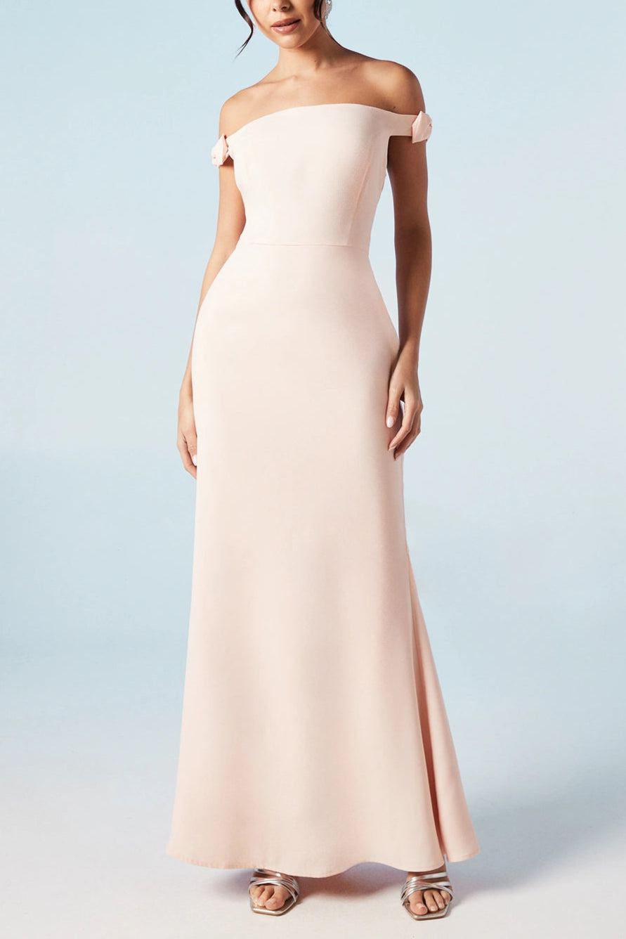 Bardot Bow Shoulder Crepe Fishtail Full of charm Bridesmaids Maxi Dress