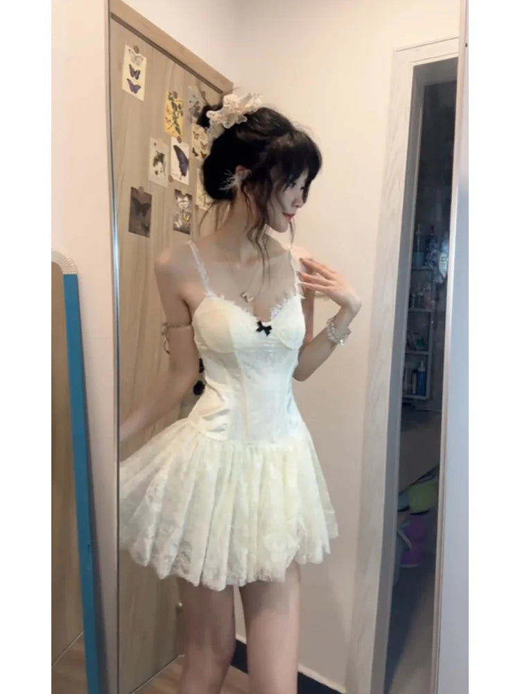 Spaghetti Straps White Lace Short 2 Pieces Dresses Cute A line Party Dress Birthday Outfits