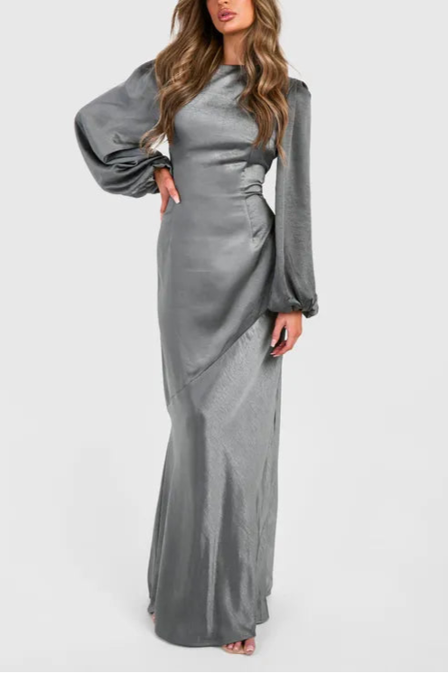 Unique design Full of charm Satin Blouson Sleeve Maxi Bridesmaid  Dress